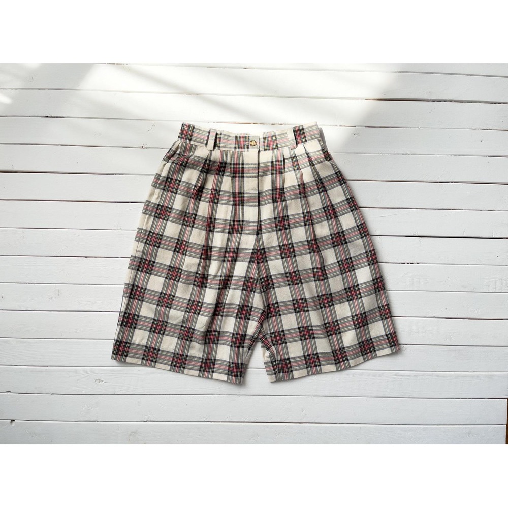 high waisted shorts 80s vintage Sharon Young‎ red white plaid flannel shorts